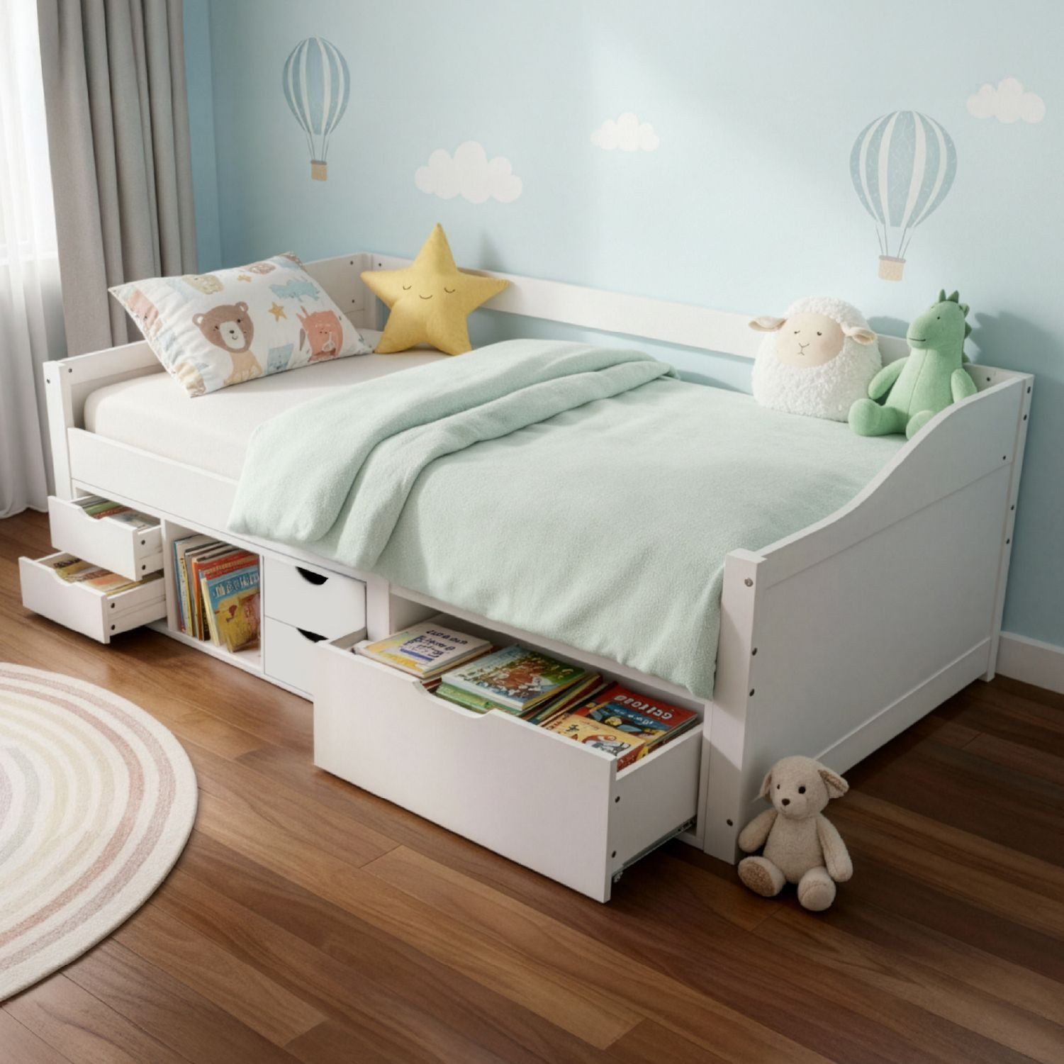 Juskys Stauraumbett Nalu, 90x200 cm Funktionsbett mit Lattenrost & Schublad günstig online kaufen