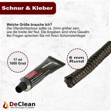 DeClean Türdichtband 2 m Dichtschnur Ø 6 mm Glasfaserschnur Türdichtung Ofen inkl.Kleber