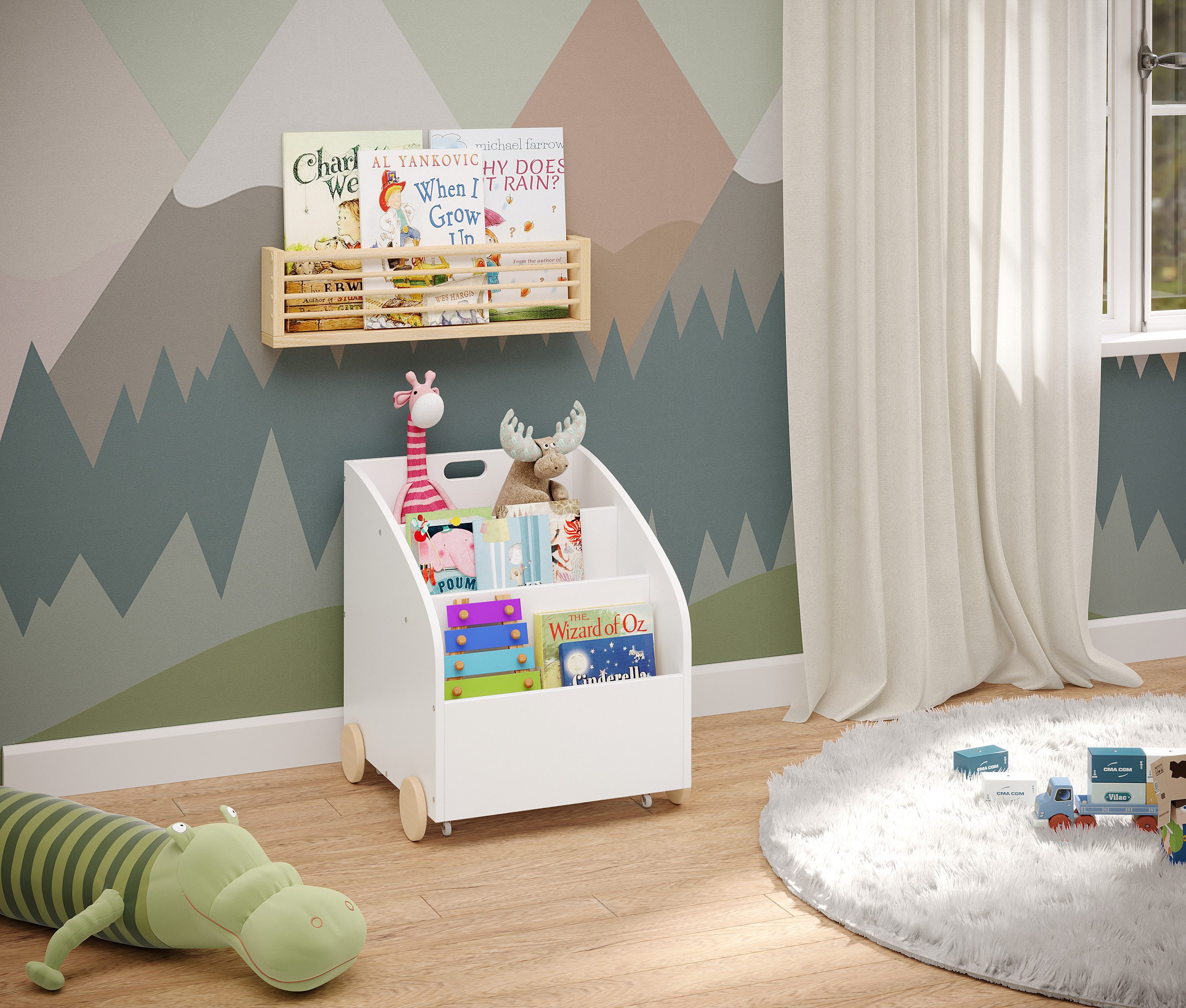 Bellabino Tista Wandregal 100cm - Bücherregal Für Kinderzimmer In Grün