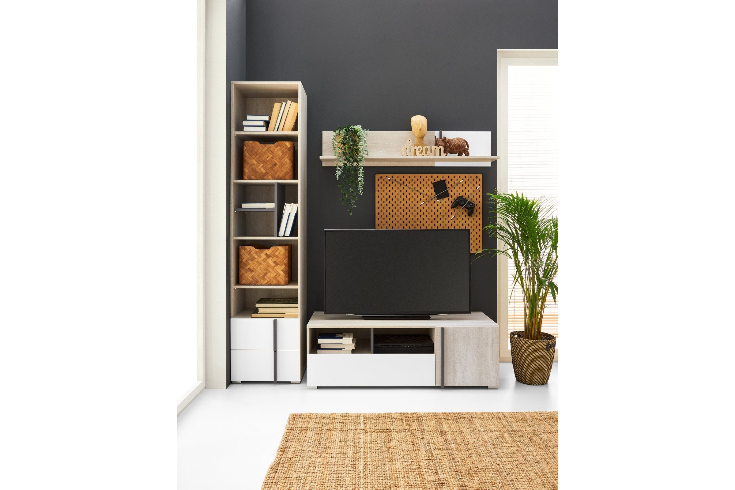 Deine Möbel 24 TV-Schrank REMI 12 TV-Lowboard 120 cm breit (Set, 2-St., Kinderzimmer Jugendzimmer Wohnzimmer) REMI Kollektion Weiß Holz Anthrazit