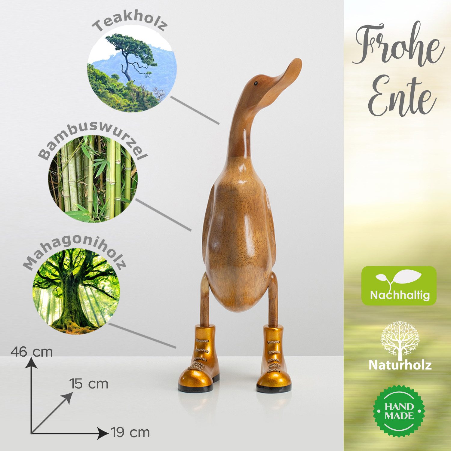 Rikmani Dekofigur Holzfigur Ente, Handgefertigte Dekoration günstig online kaufen