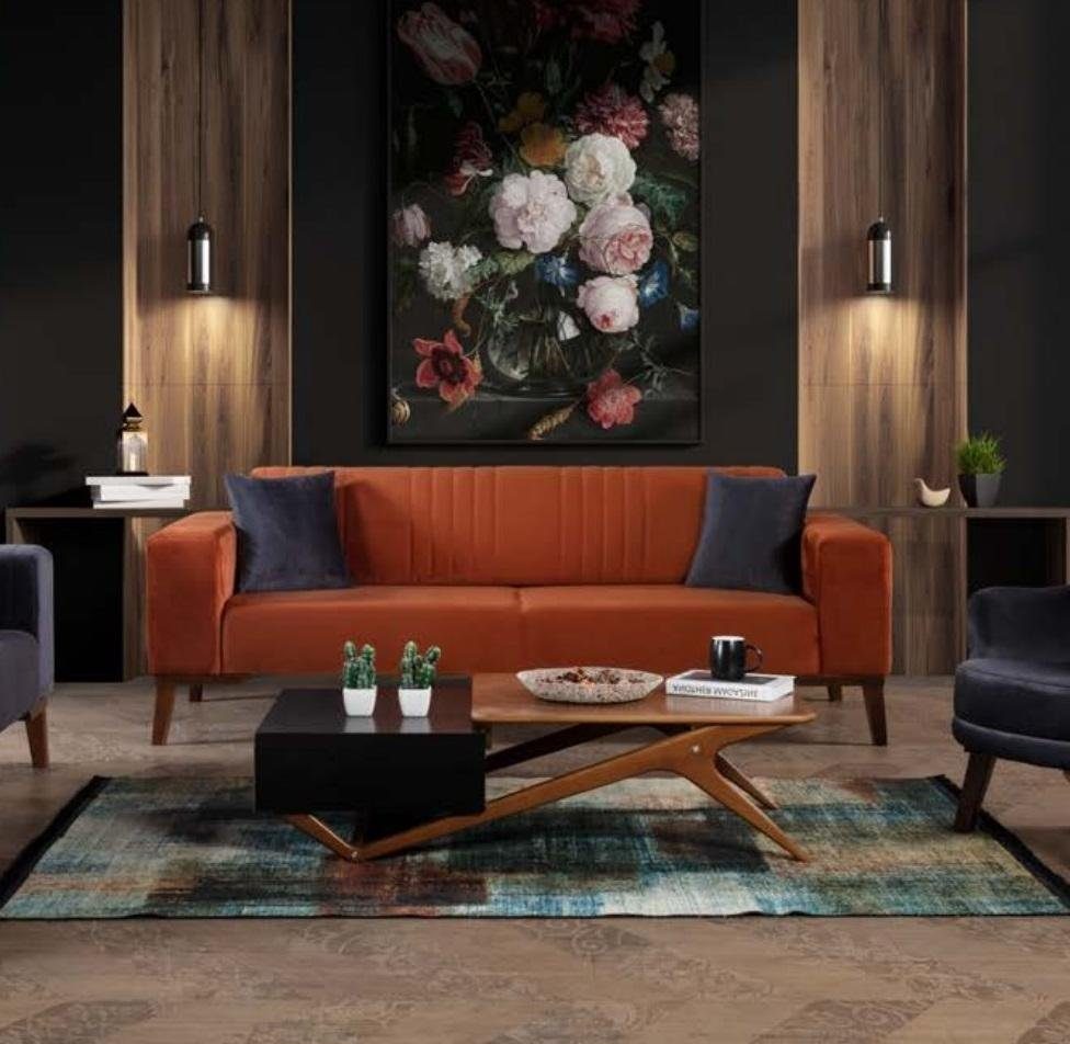 Sofa in Made Europe Elegante Sitzmöbel, Couch Orange Sofa Dreisitzer Couchen JVmoebel
