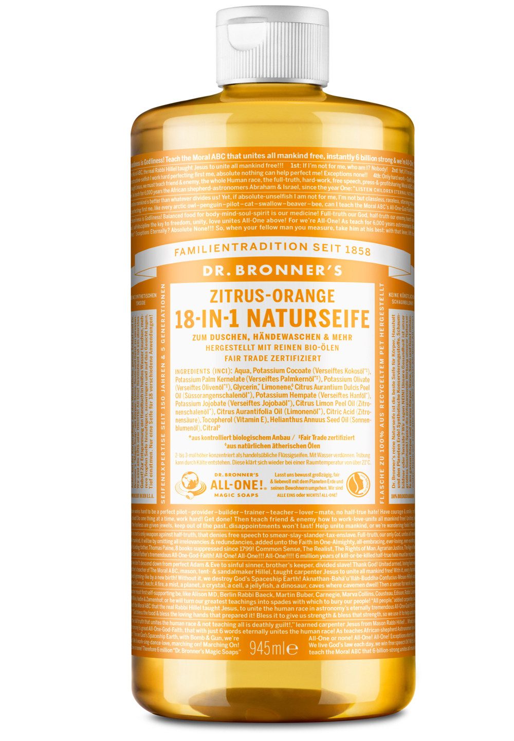 Dr. Bronners Flüssigseife Citrus-Orange, 1-tlg., Liquid Soap 945 ml