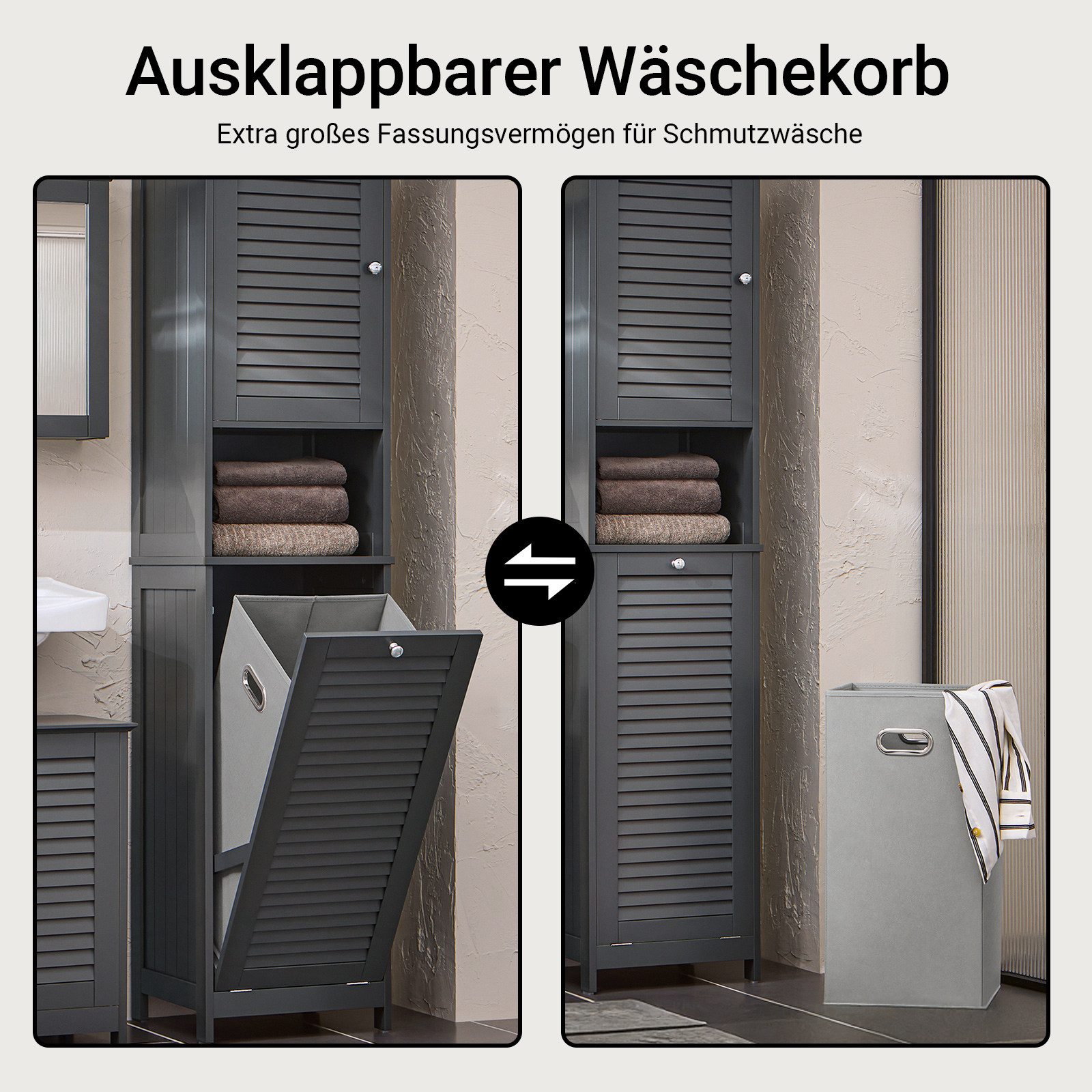 SoBuy Hochschrank BZR124, Badschrank schmal, Badschrank mit Regal, Badezimmer Schrank Badezimmerschrank mit Wäschesack Wäscheschrank Badezimmermöbel – Bild 3 von 5