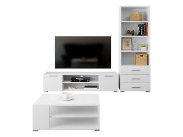 MIRJAN24 Wohnzimmer-Set Gimren II, (3er-Set, TV-Lowboard, Couchtisch, Regal), Griffe und Füße in der Farbe Satin