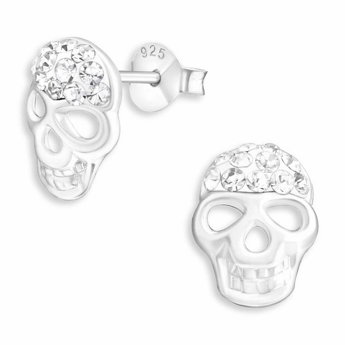 Monkimau Paar Ohrstecker Totenkopf Ohrringe aus 925 Silber (Packung) mit Kristallen CN11376