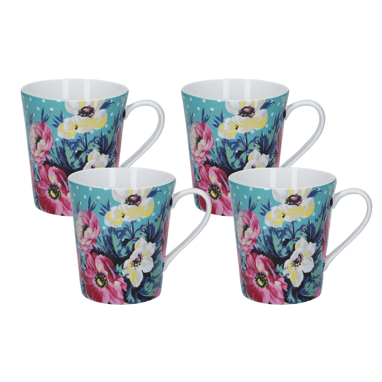 Neuetischkultur Tasse Kaffeetasse Porzellan Blumendekor 4er-Set Mikasa, Porzellan, Kaffeebecher Blume Bunt Grün
