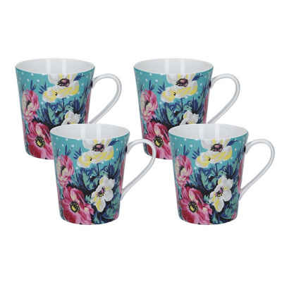 Neuetischkultur Tasse Kaffeetasse Porzellan Blumendekor 4er-Set Mikasa, Porzellan, Kaffeebecher