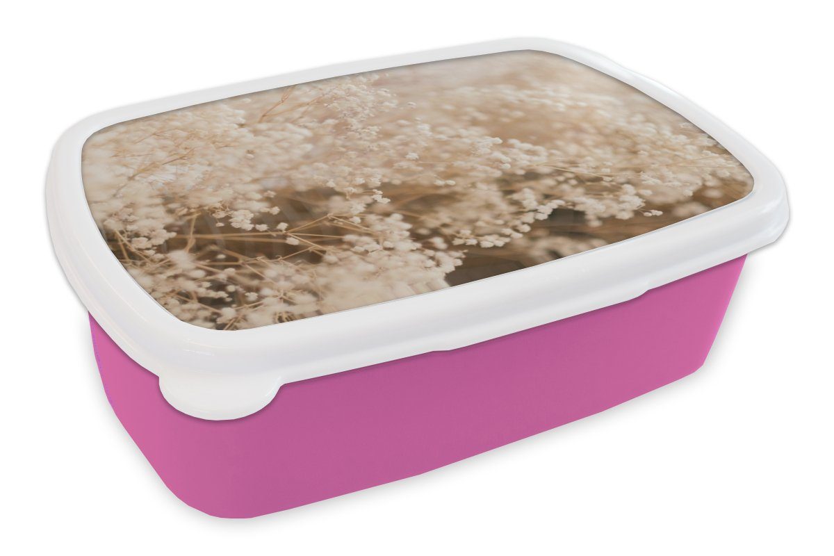 MuchoWow Lunchbox Pampasgras - Pflanze - Natur, Kunststoff, (2-tlg), Brotbox für Erwachsene, Brotdose Kinder, Snackbox, Mädchen, Kunststoff rosa