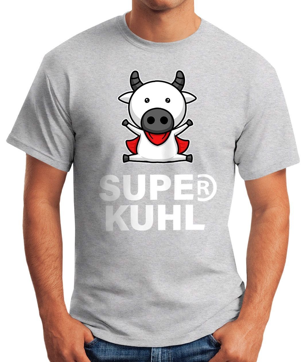 MoonWorks Print-Shirt Lustiges Herren T-Shirt Tier-Motiv Super Kuhl Kuh Fun-Shirt mit Print
