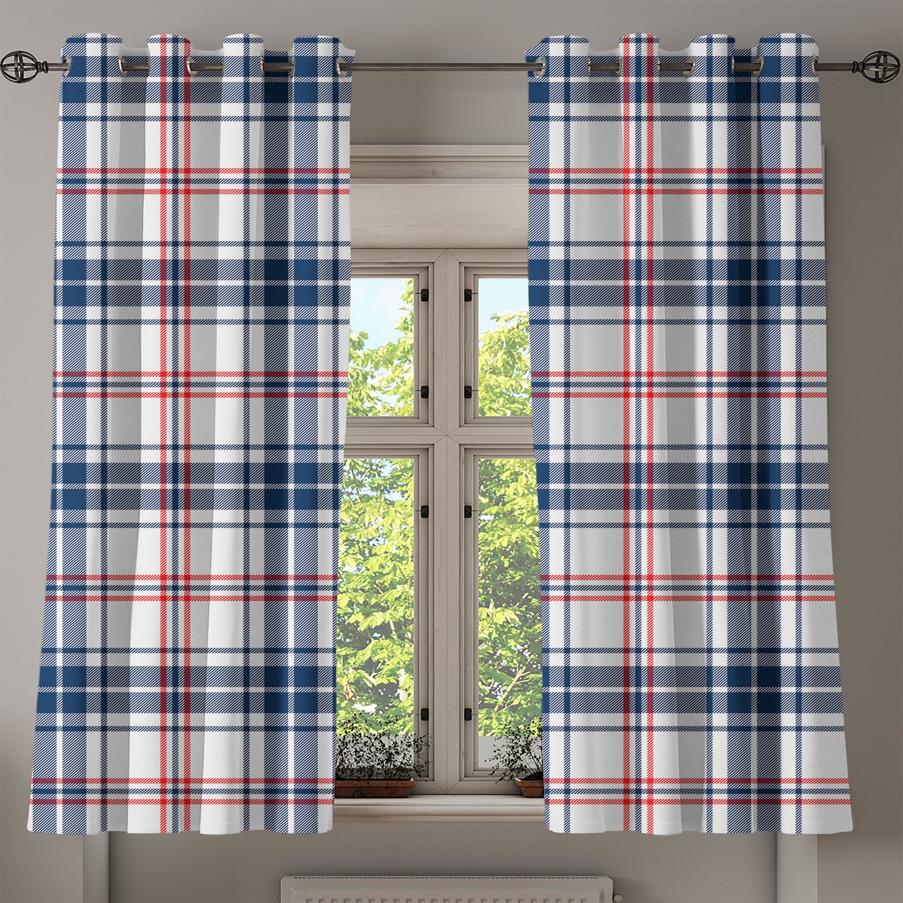 Land-Muster Abakuhaus, Plaid Wohnzimmer, Schlafzimmer Britische für Dekorative Gardine 2-Panel-Fenstervorhänge