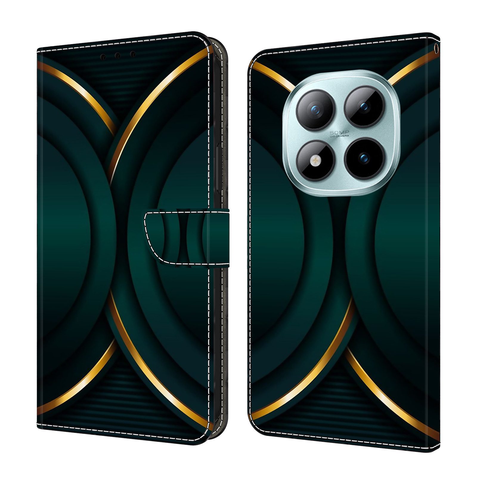 CLM-Tech Handytasche für Xiaomi Redmi Note 15 Pro+ / Plus 5G Klapphülle aus PU-Leder (goldener Rand Kontur, 1-tlg., Flip Case), Magnetverschluss, Standfunktion und Kartenfächer