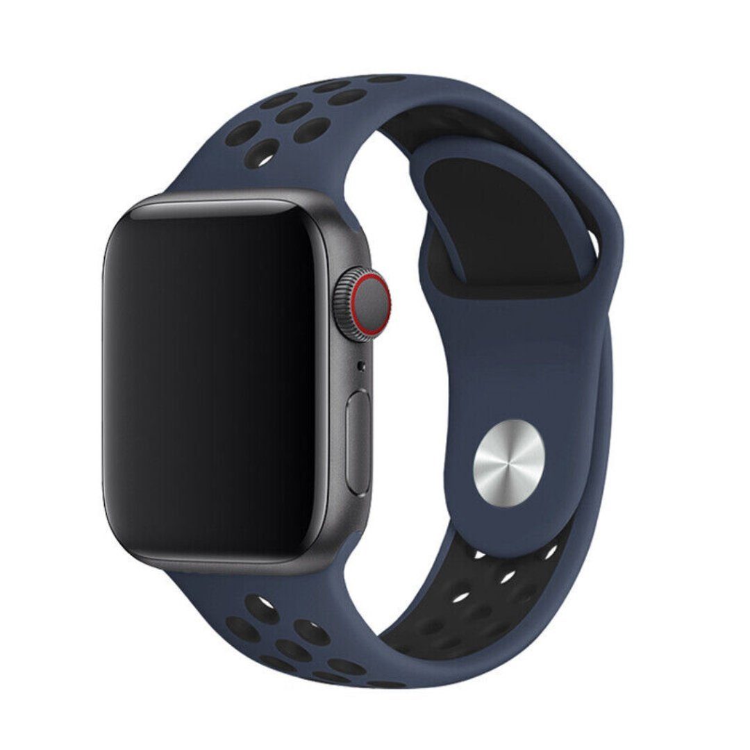 SmartUP Uhrenarmband Sport Silikon Armband für Apple Watch 1/2/3/4/5/6/7/8 SE Ultra, Sportband 38/40/41mm 42/44/45/49mm, Silikon Ersatz Armband #5 Mitternachtsblau
