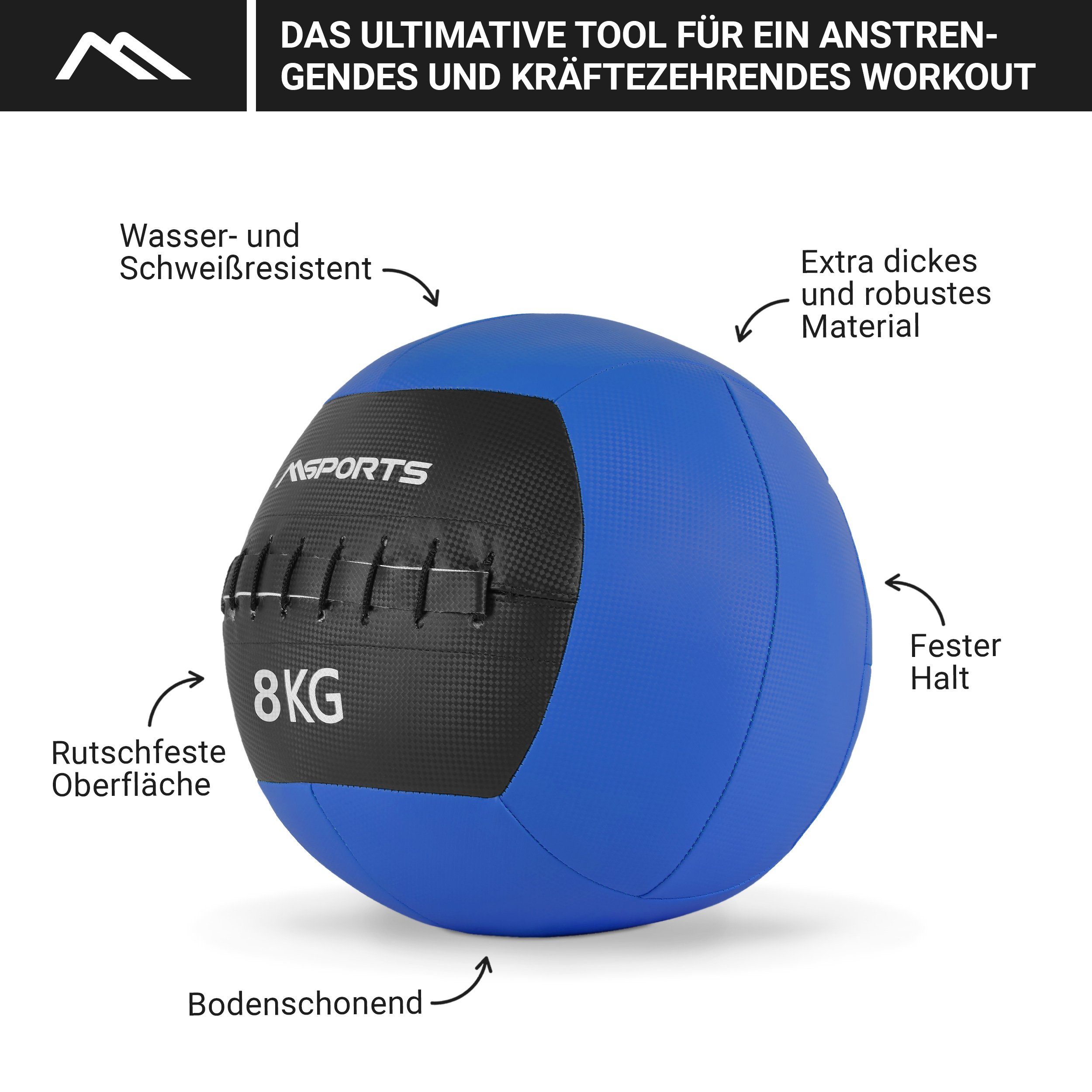 Wall-Ball - 10 Medizinball Kg Farben Gewichtsball 2 verschiedenen kg - MSports® 8 in Premium Blau