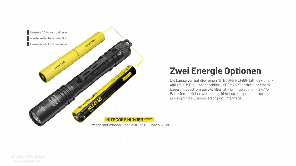 Nitecore Li-Ion Akku Typ 2x 14500 - 1600mAh - NL1416R mit USB-C Ladeanschluss Akku (1 St)