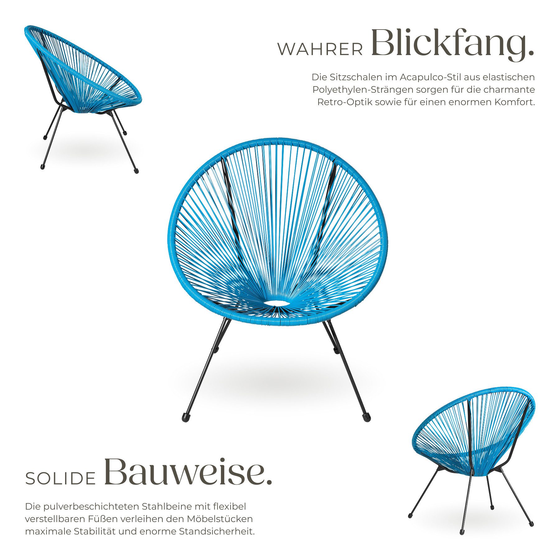 tectake Essgruppe 2 Gartenstühle Santana mit Tisch, (Set., 3-tlg), Elastische Stränge aus Polyethylen