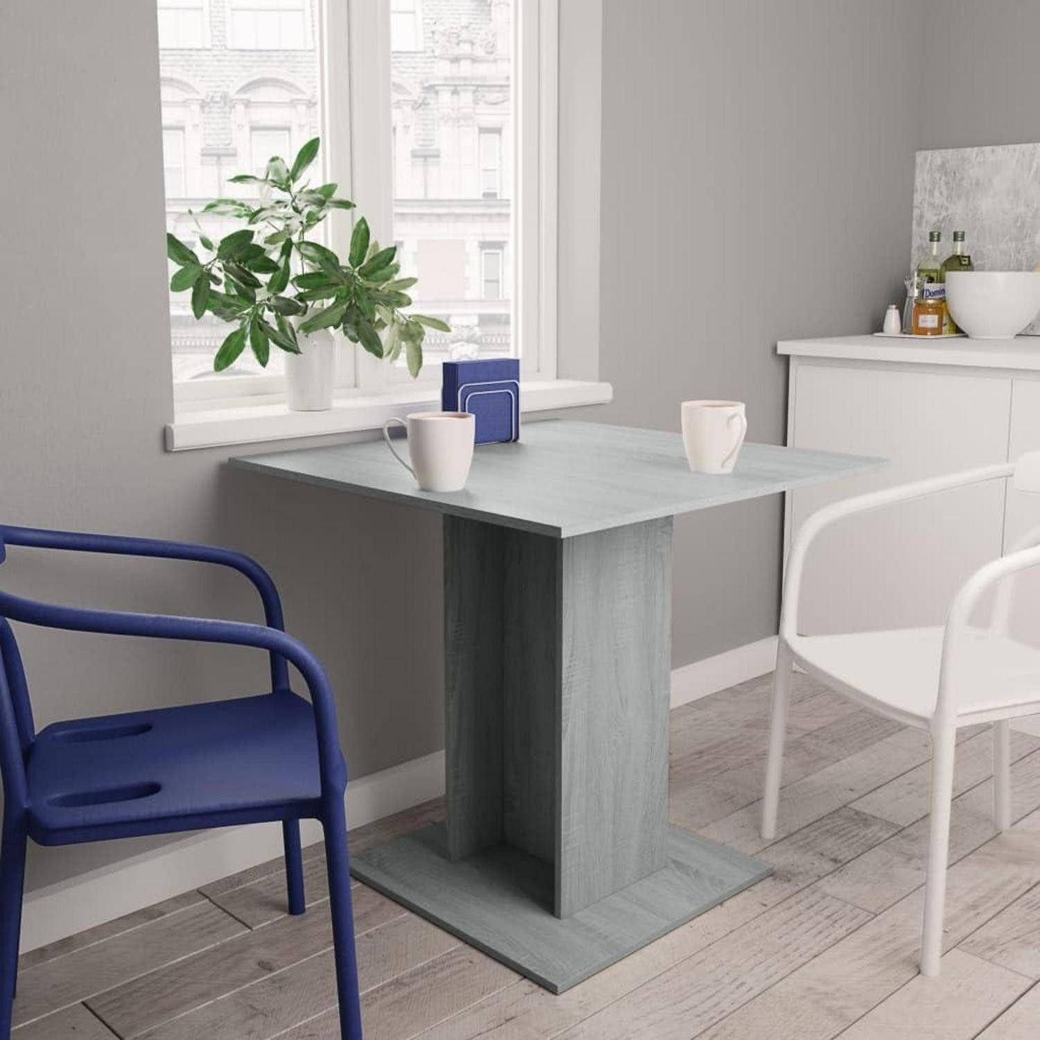 LuxusKollektion Esstisch Esstisch Küchentisch Säulentisch Holzwerkstoff 80x80x75 cm Grau Sonoma