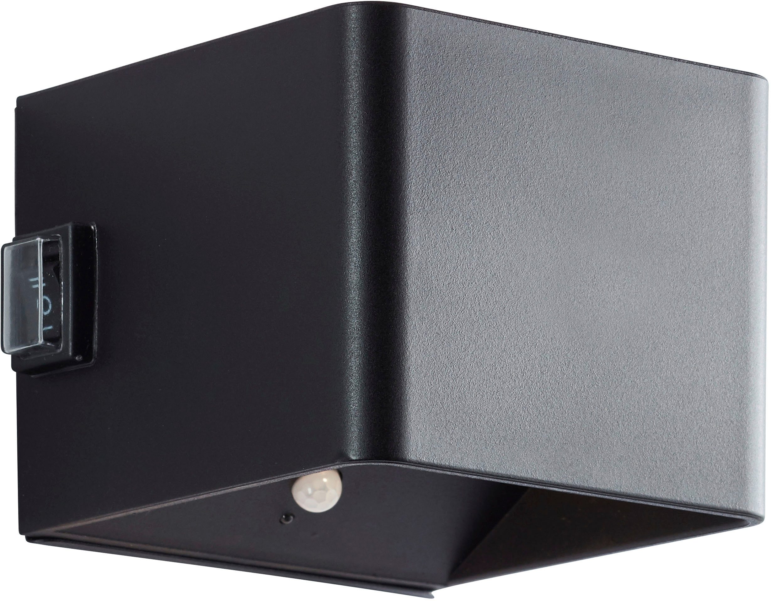 Brilliant Außen-Wandleuchte Iseo - portable Akkuleuchte inkl. Magnetplatte, Abschaltautomatik, Bewegungsmelder, Ein-/Ausschalter, USB-Ladefunktion, LED fest integriert, Warmweiß, Akku, 300 lm, 3000 K, USB, schwarz, mobile Außenlampe, Wandlampe