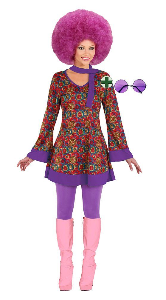 Karneval-Klamotten Hippie-Kostüm Damenkostüm Woodstock mit Hippie Brille gr günstig online kaufen