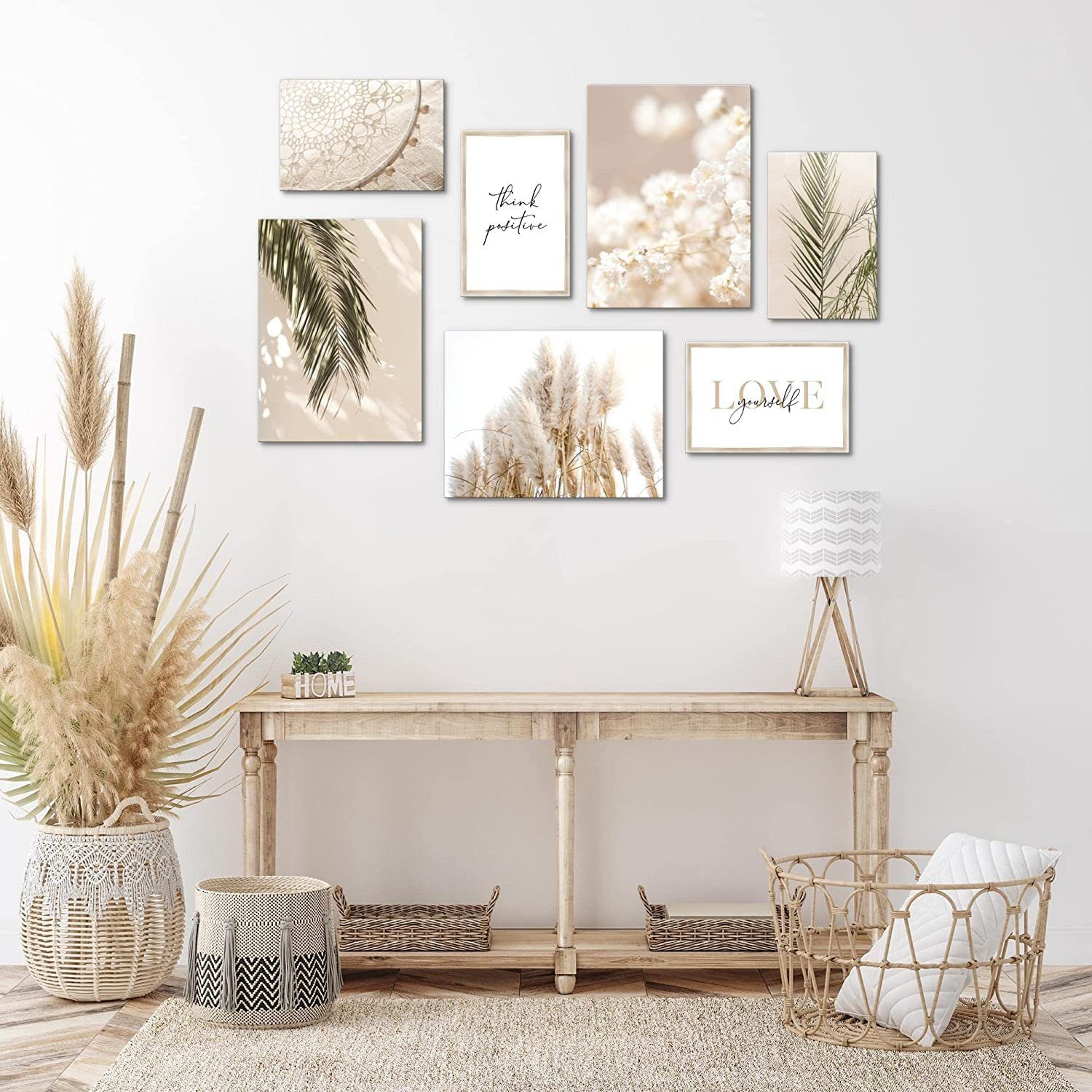 Novart Wandbild Wandbilder Wohnzimmer Boho Natur AUFHÄNGFERTIG 100x70 cm, Pampasgras 110x73 cm, made in Germany, Wohnzimmer Schlafzimmer Deko, Landhaus, Bohemian