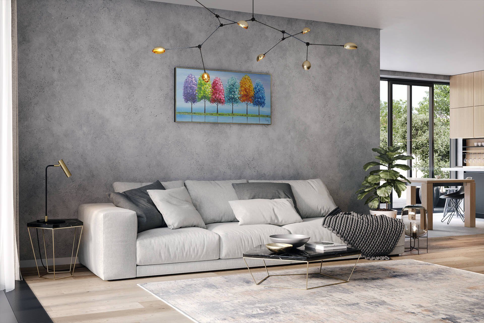 KUNSTLOFT Gemälde Rainy Wohnzimmer 100% Leinwandbild Season Wandbild HANDGEMALT 120x60 cm