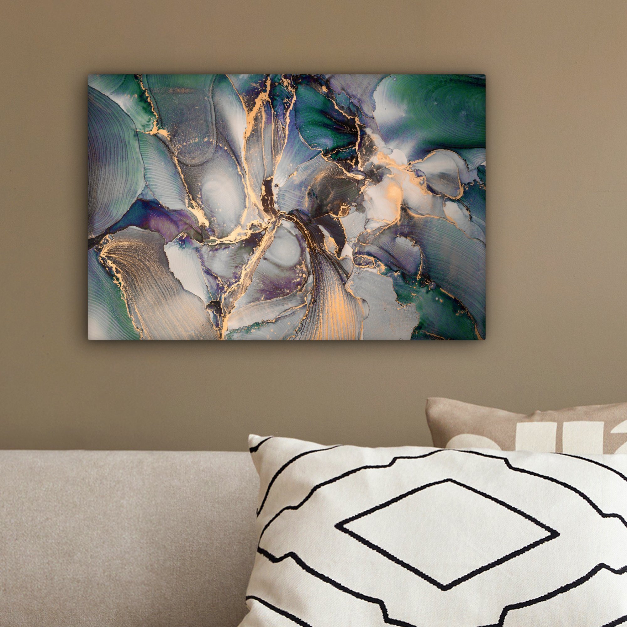 OneMillionCanvasses® Leinwandbild Gold - Blau - Marmor, Fotodruck (1 St), Leinwand Bilder Klein, Wand Dekoration Aesthetic 30x20 cm – Bild 4 von 5