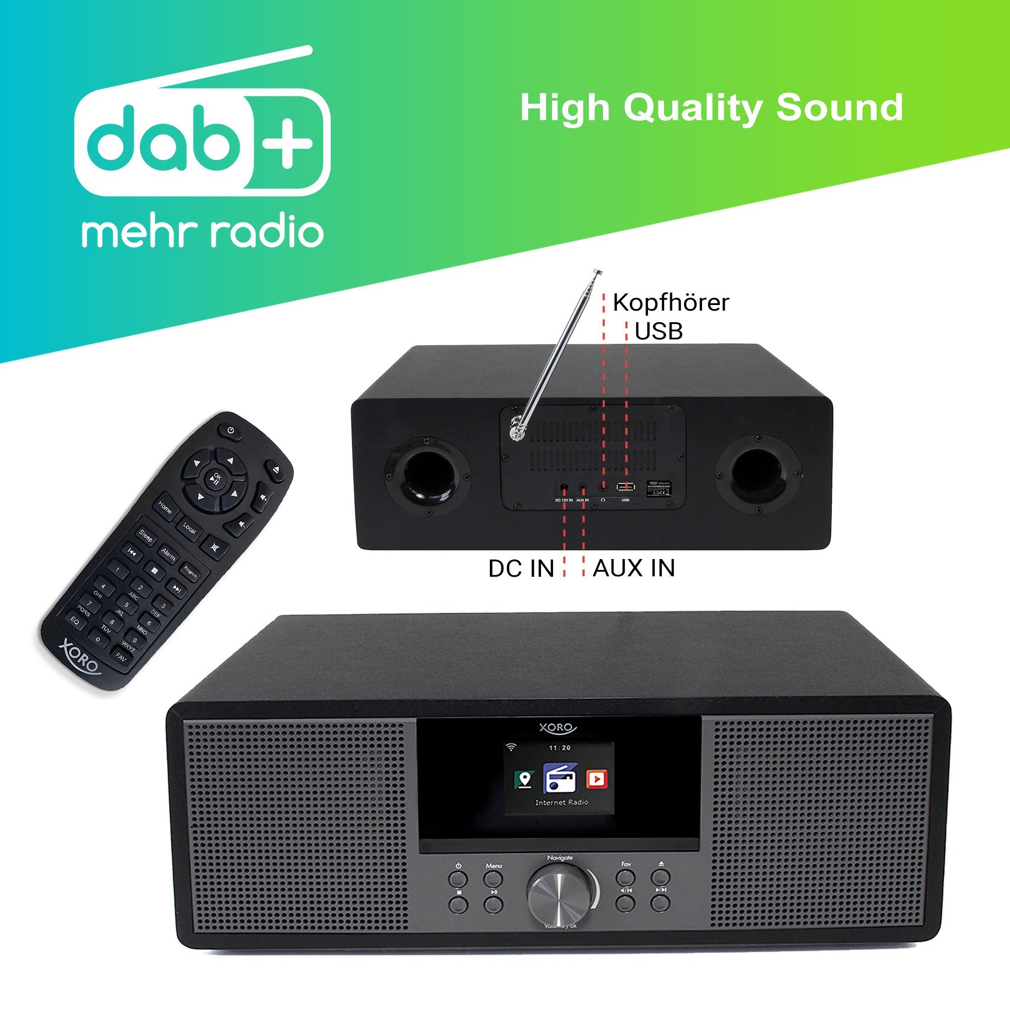 Xoro HMT 600 V2 mit CD-Player & Internet/Spotify/Podcast, DAB+/FM Internet-Radio (DAB+, FM/UKW, Internetradio, Podcast, Stationsspeicher, 20 W, Komfortable Bedienung per App, Fernbedienung oder Direktsteuerung)