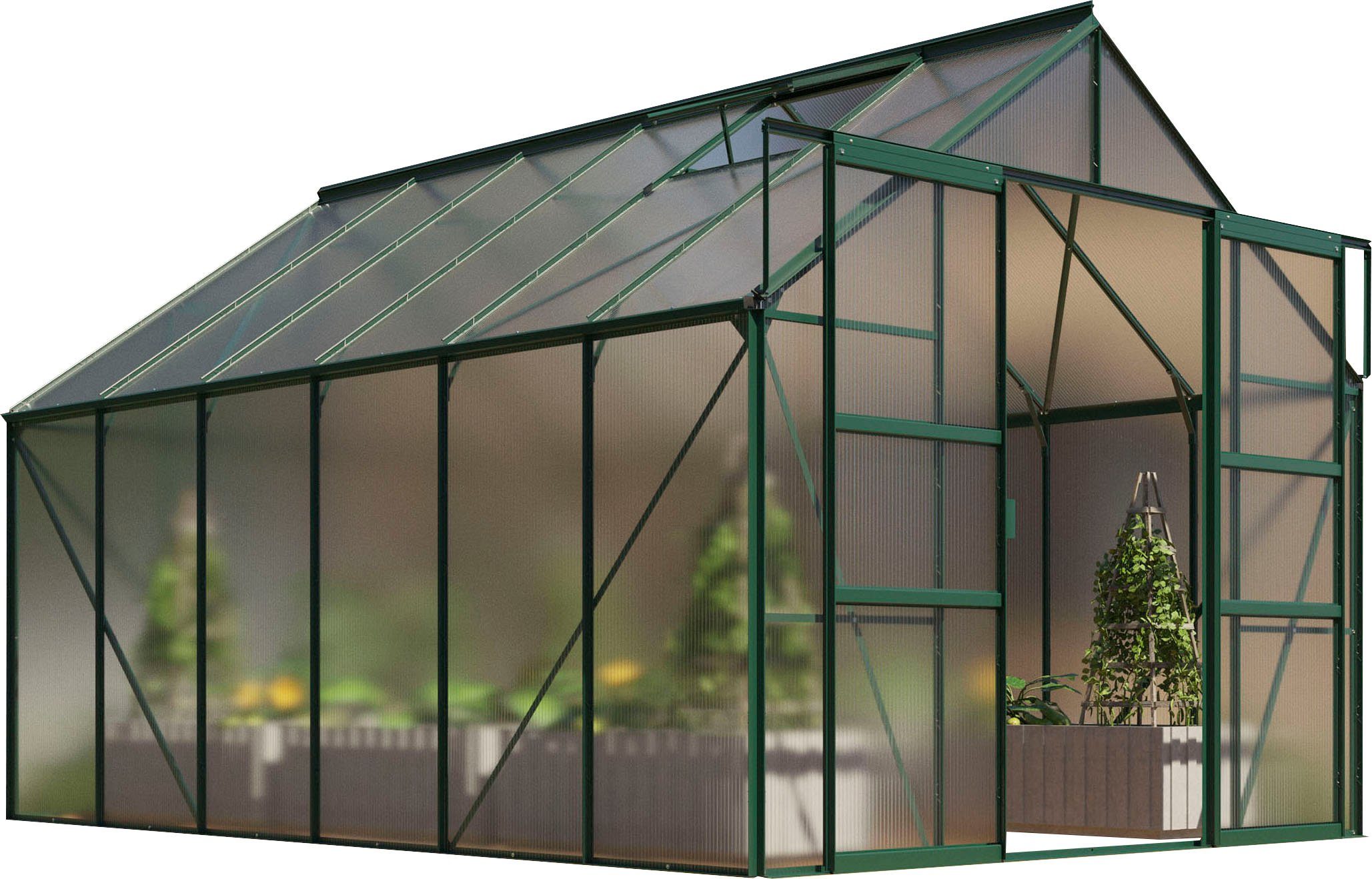 Vitavia Gewächshaus Mars 9900, BxTxH: 257 x 383 x 231,8 cm, 4 mm Wandstärke, Alu-Profile, 4 mm Hohlkammerplatten grün