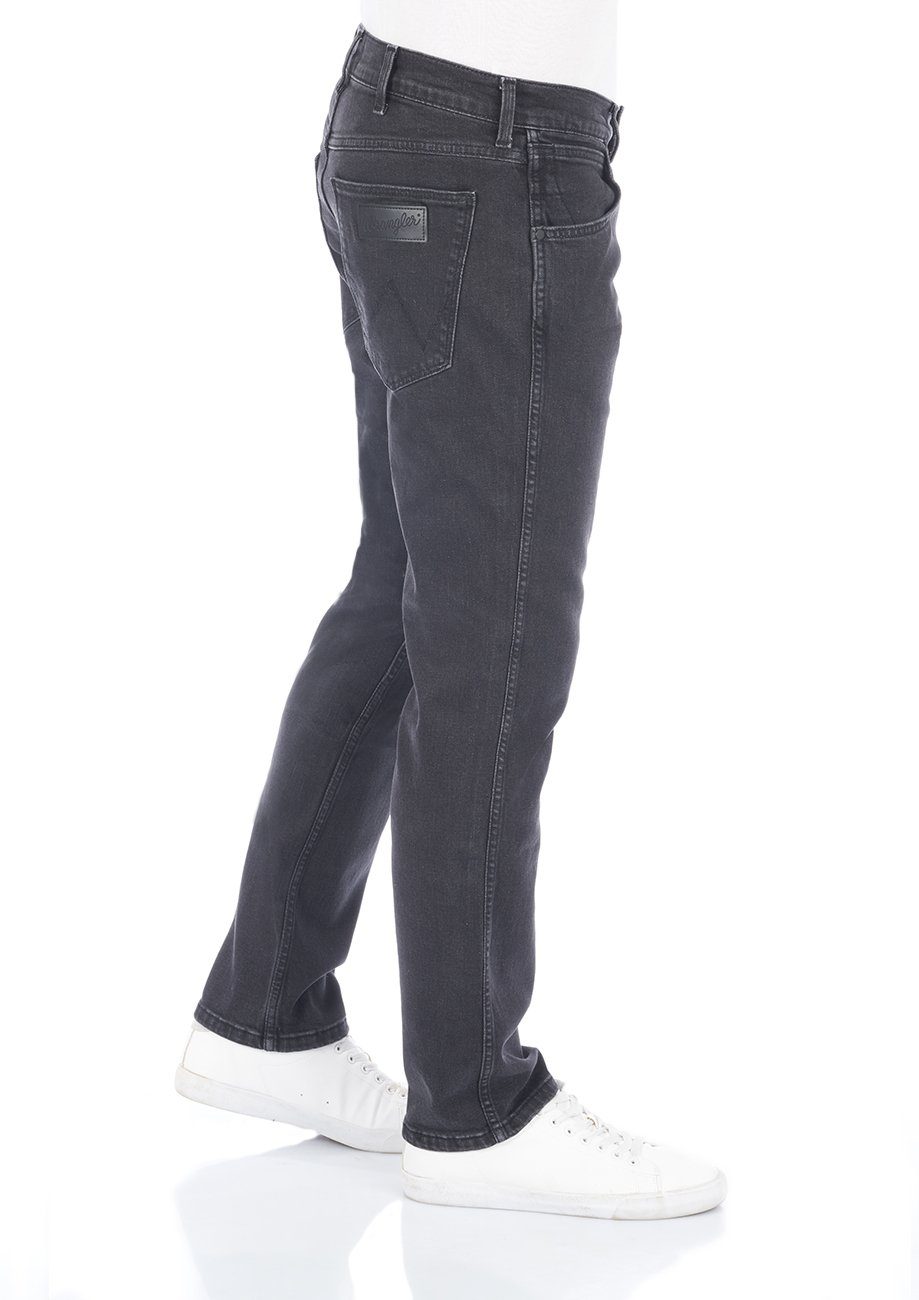 Jeanshose (WSS3HT62D) Black mit Denim Wrangler Greensboro Straight-Jeans Stretch Hose Herren Regular Fit Out