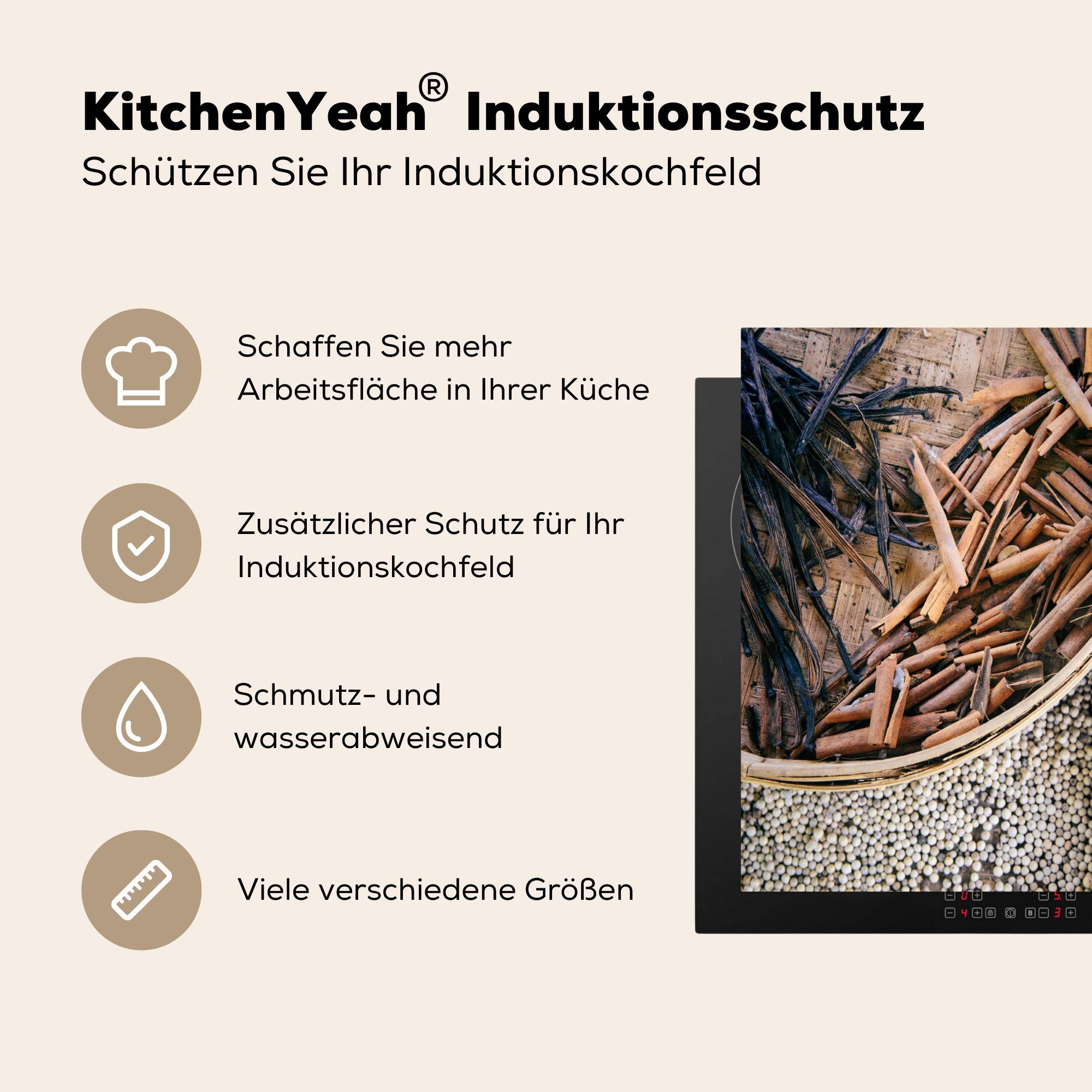 MuchoWow Herdblende-/Abdeckplatte Kräuter auf Vinyl, Kaffeeplantage, Induktionsmatte tlg), für die der (1 cm, Ceranfeldabdeckung küche, 59x52