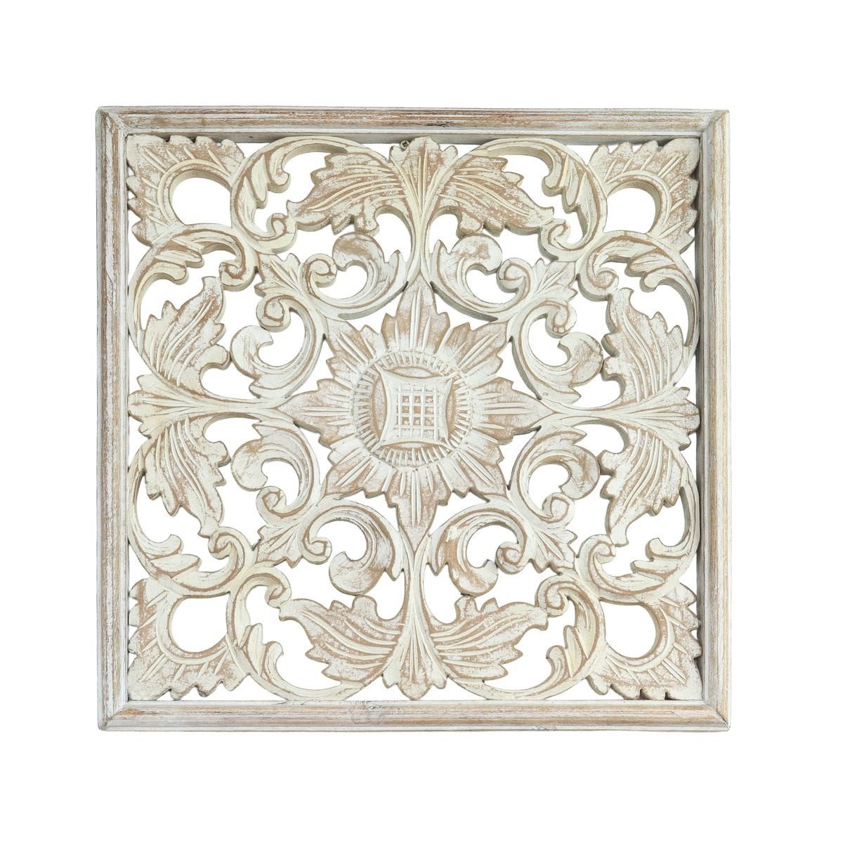 Oriental Galerie Wandbild Vintage Blumen Schnitzerei Weiß Antik 44 x 44 cm, Mandala, Blume (1 St)