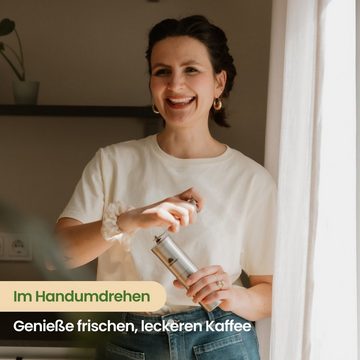 GRØNENBERG Kaffeemühle manuell, Edelstahl Handkaffeemühle, Manuelle Kaffeemühle mit Keramikmahlwerk, 35,00 g Bohnenbehälter, Stufenlos, präzise einstellbar