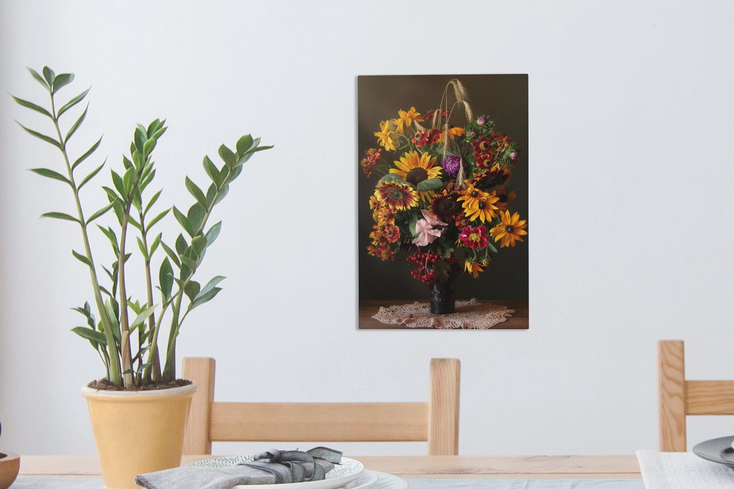 bespannt cm Blumenstrauß Zackenaufhänger, fertig Leinwandbild (1 - St), - Gemälde, 20x30 inkl. Leinwandbild Farben Stilleben, OneMillionCanvasses®
