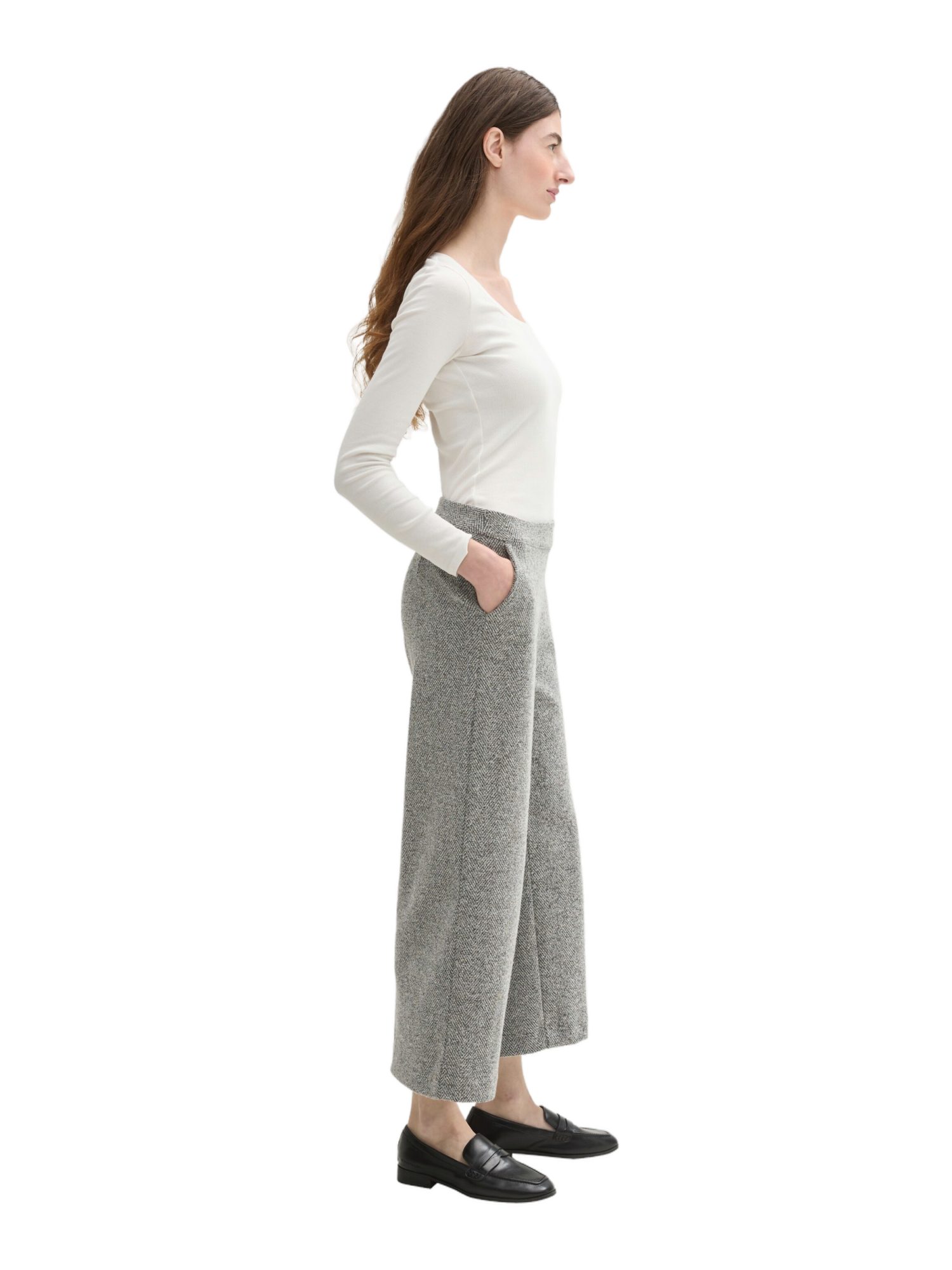 TOM TAILOR 7/8-Hose grau,Casual,Polyester,Strukturiert,Weit,Mittel