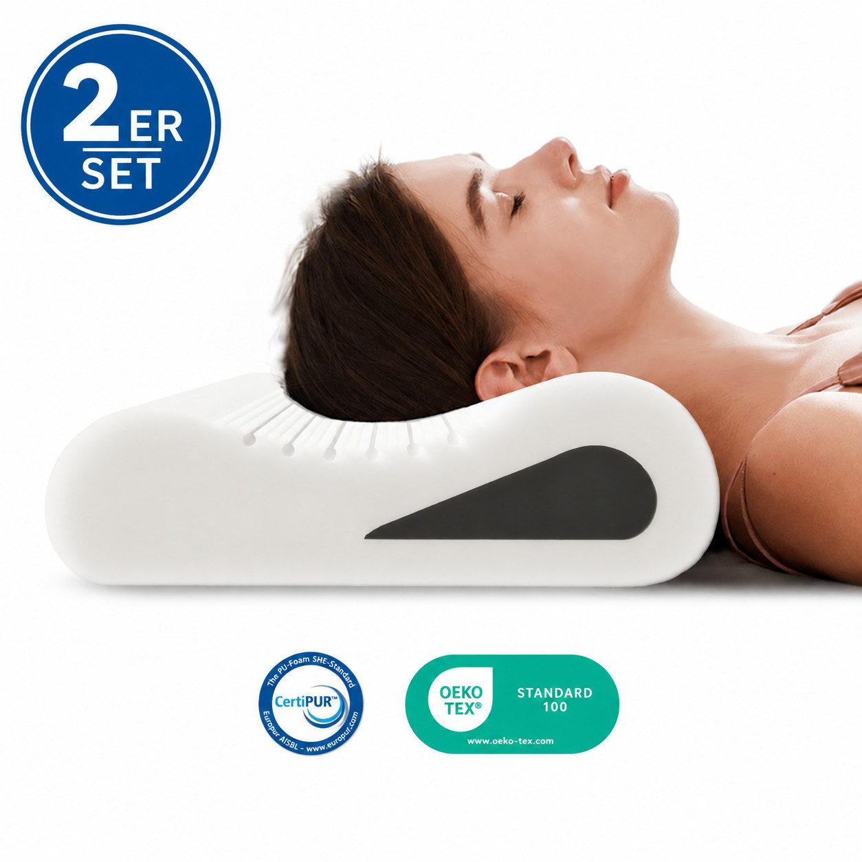 ROYGBIV Nackenstützkissen Orthopädisches Ergonomisches Wellenform Kopfkissen 60×38 cm, Füllung: 38D Memory-Schaum + 60D Stützschaum, Seitenschläfer, Rückenschläfer, 1-tlg, 3 Zone Höhe-10/7/12 cm, OEKO-TEX, Abnehmbarer, Waschbarer Bezug
