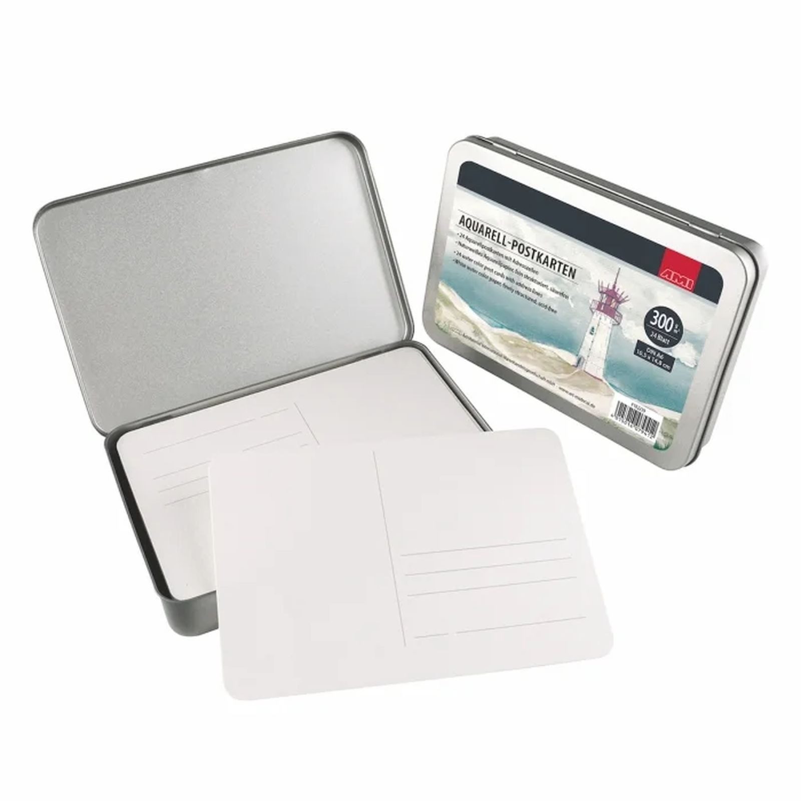 AMI Aquarellpapier Aquarell-Postkarten DIN A6, 24 Postkarten