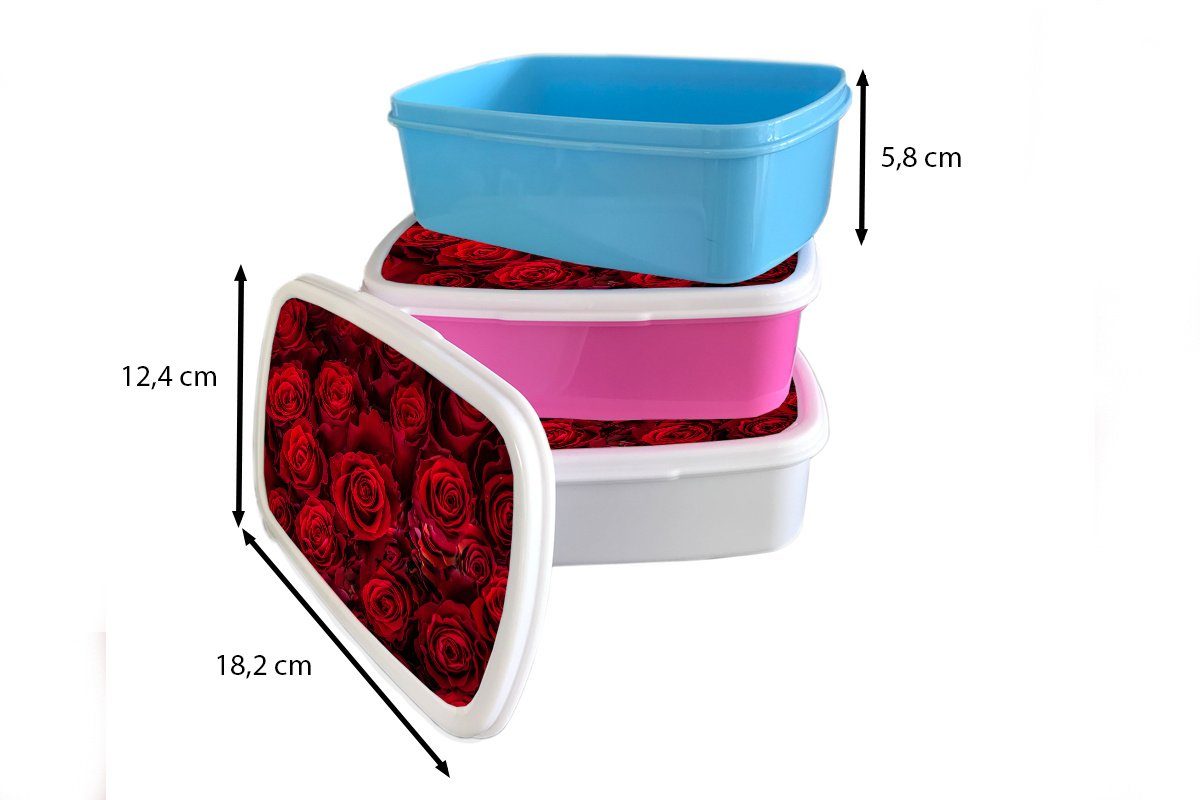 MuchoWow Lunchbox Blumen - Kunststoff Kinder, (2-tlg), Rosen - rosa Erwachsene, für Brotbox Mädchen, Rot, Brotdose Snackbox, Kunststoff