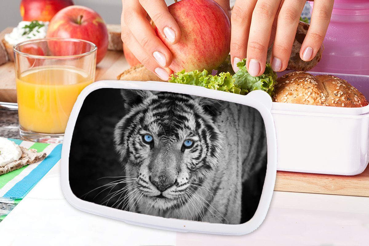 - für Brotbox Jungs und Kunststoff, weiß und Tiere Tiger Mädchen Augen (2-tlg), Erwachsene, - für Schwarz Blau, und MuchoWow Lunchbox Brotdose, Kinder - -