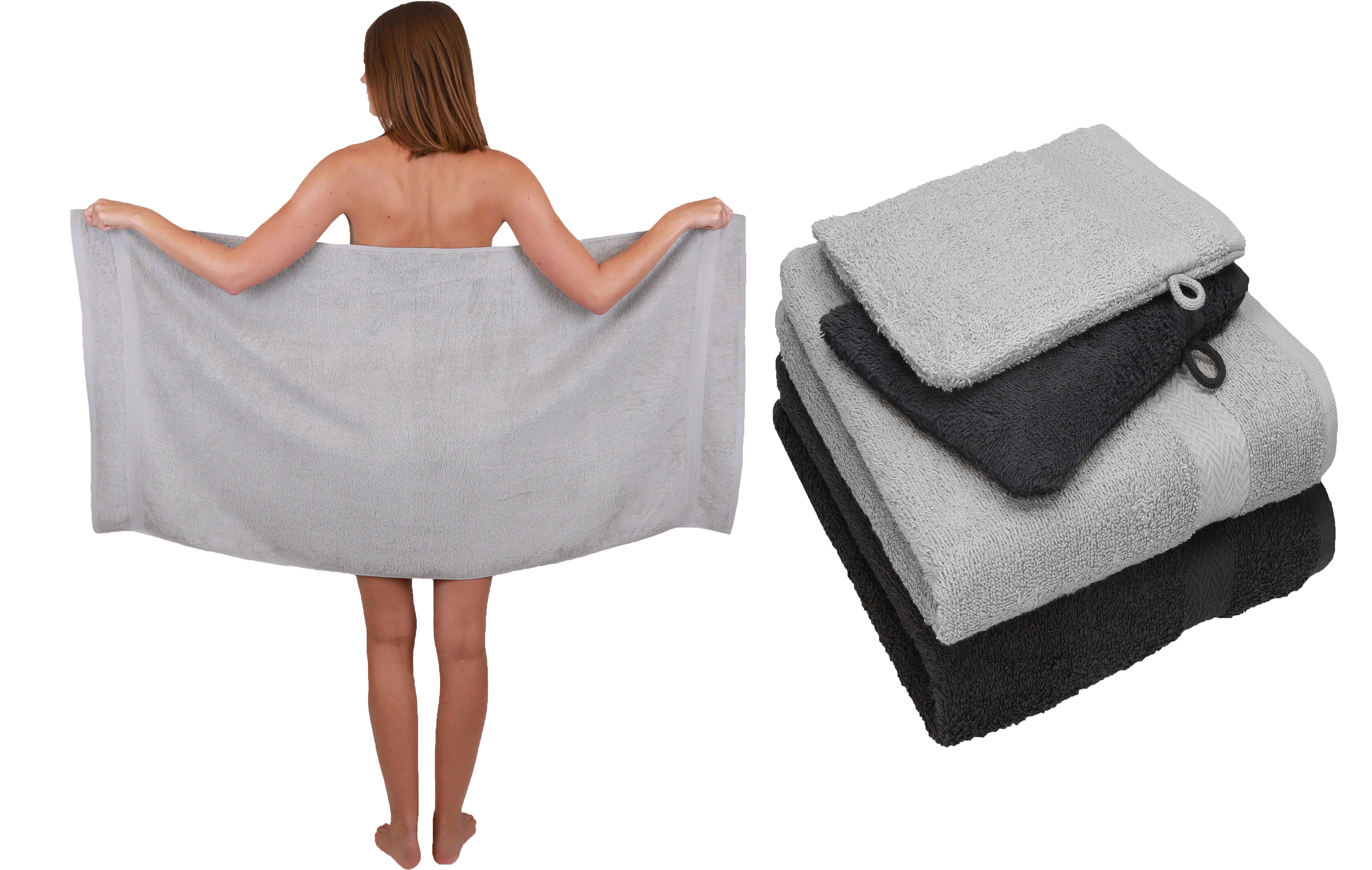 Betz Handtuch Set 5 TLG. Baumwolle 100% 100% Waschhandschuhe, grau 2 Handtücher silber Single Handtuch 1 grau-graphit Duschtuch Set Baumwolle Pack 2