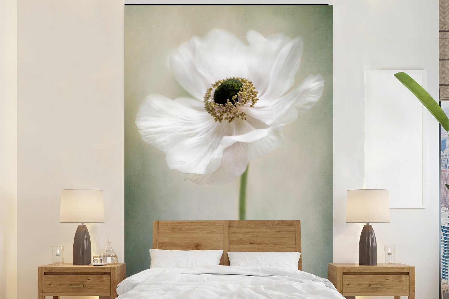 MuchoWow Fototapete Blumen - Natur - Anemone - Weiß, Matt, bedruckt, (3 St), Montagefertig Vinyl Tapete für Wohnzimmer, Wandtapete