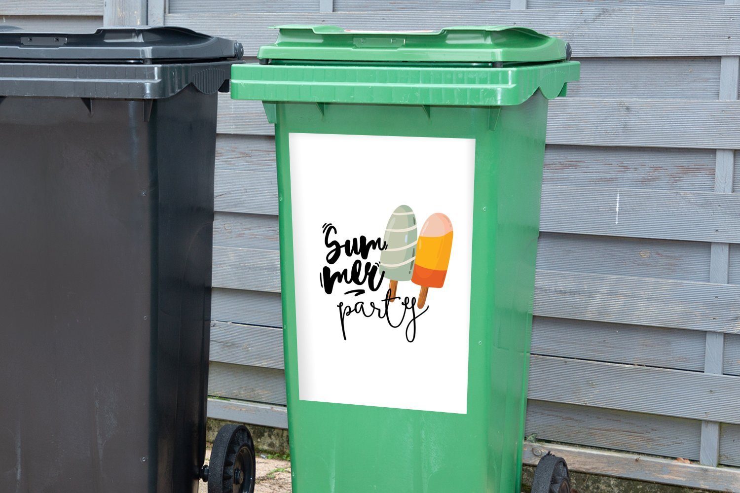 MuchoWow Wandsticker Sommer - Eis Sticker, Grau - Mülltonne, Mülleimer-aufkleber, Container, Abfalbehälter (1 St)
