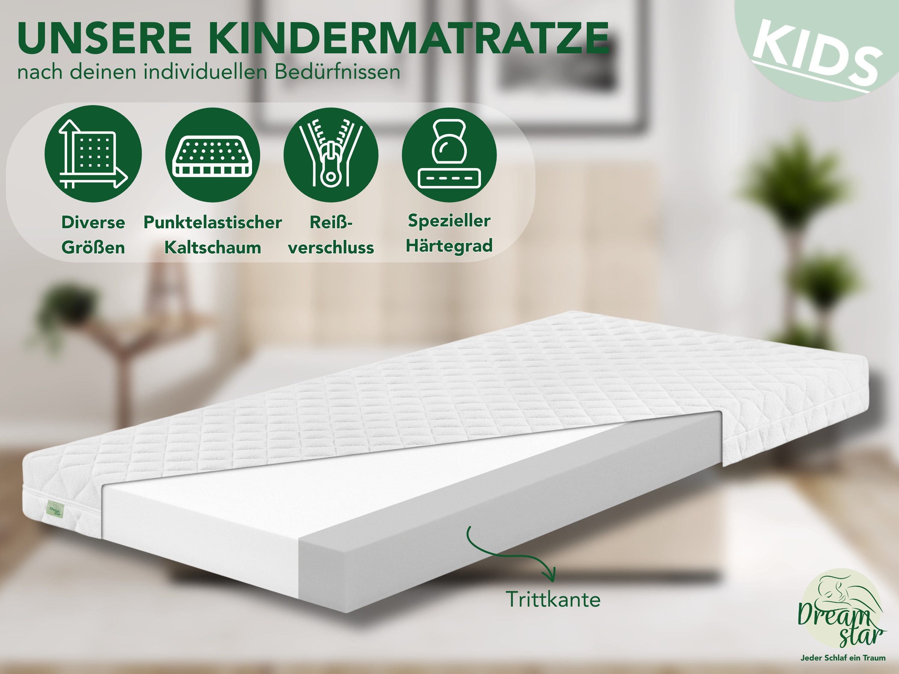 Kindermatratze Babymatratze, Jugendmatratze, Atmungsaktiv & Waschbarer Bezug, Dreamstar, 9 cm hoch, ohne Spannbettlaken (60x120, 70x140, 80x160, 90x200, 120x200 – Bild 2 von 5