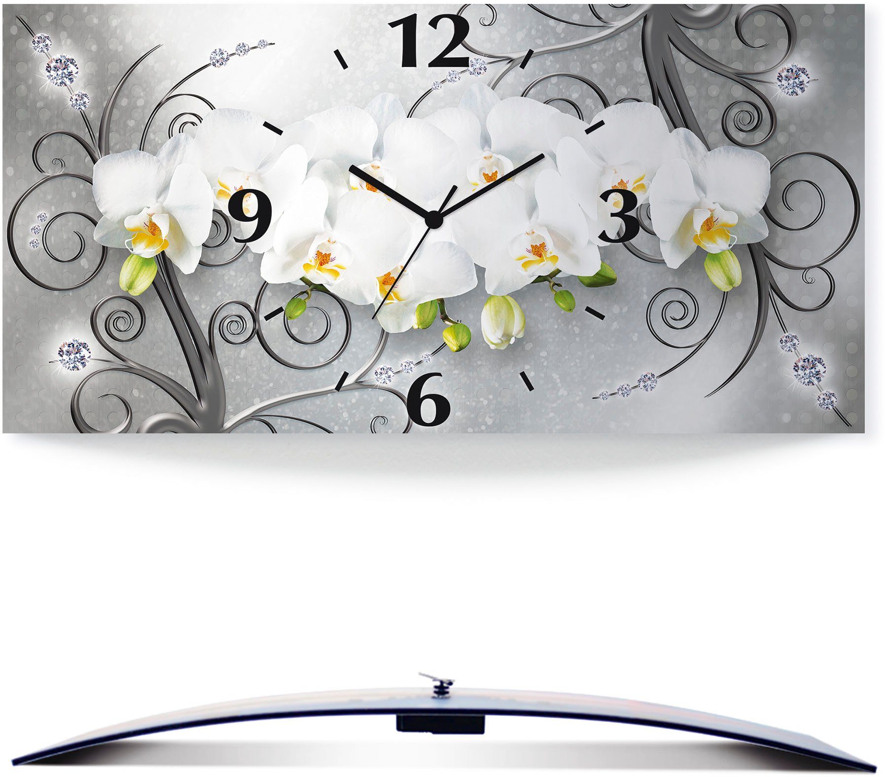 Artland Wanduhr weiße Orchideen auf Ornamenten günstig online kaufen