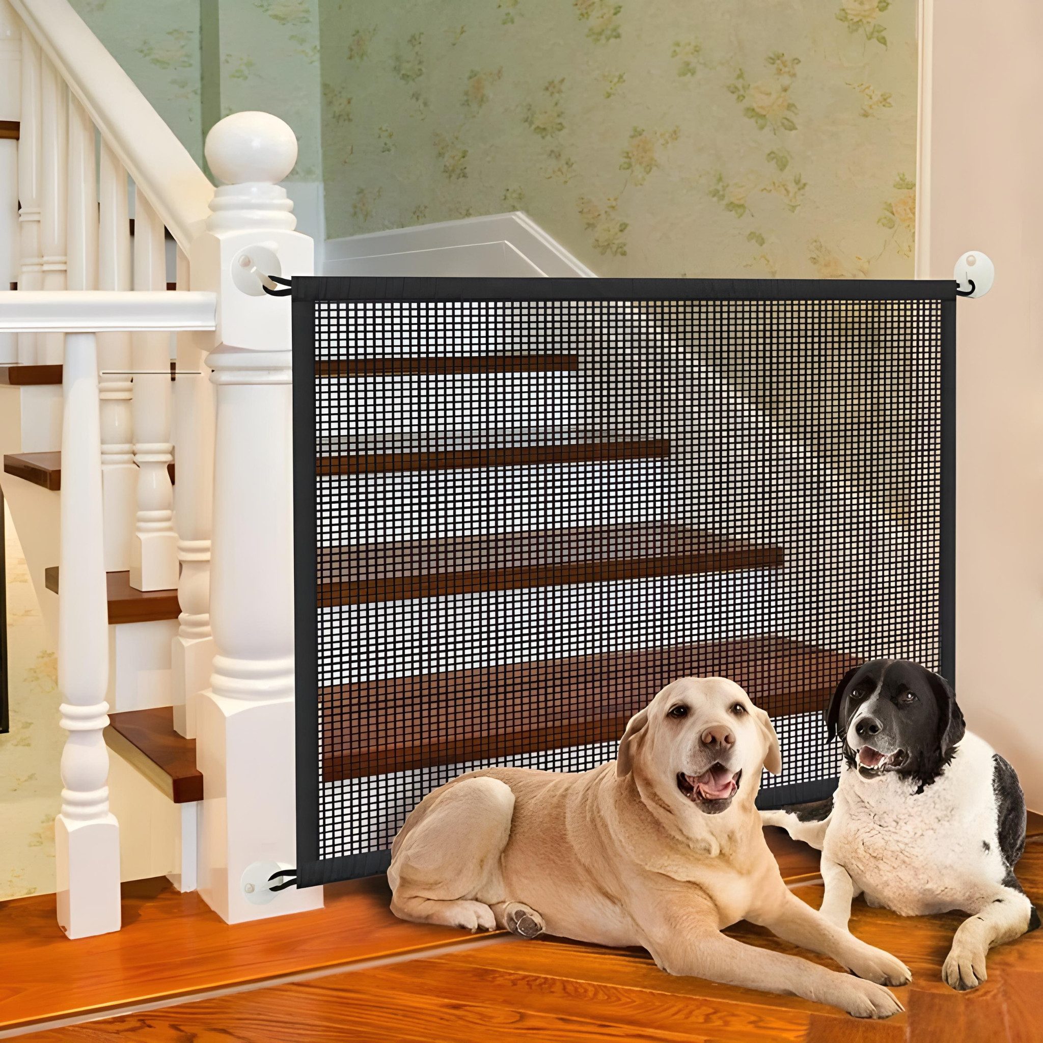 FLOCKI Pets™ Hundegitter Hundegitter mit Klebehaken, flexibles Treppenschutzgitter, Mit praktischen Klebehaken für eine schnelle Installation