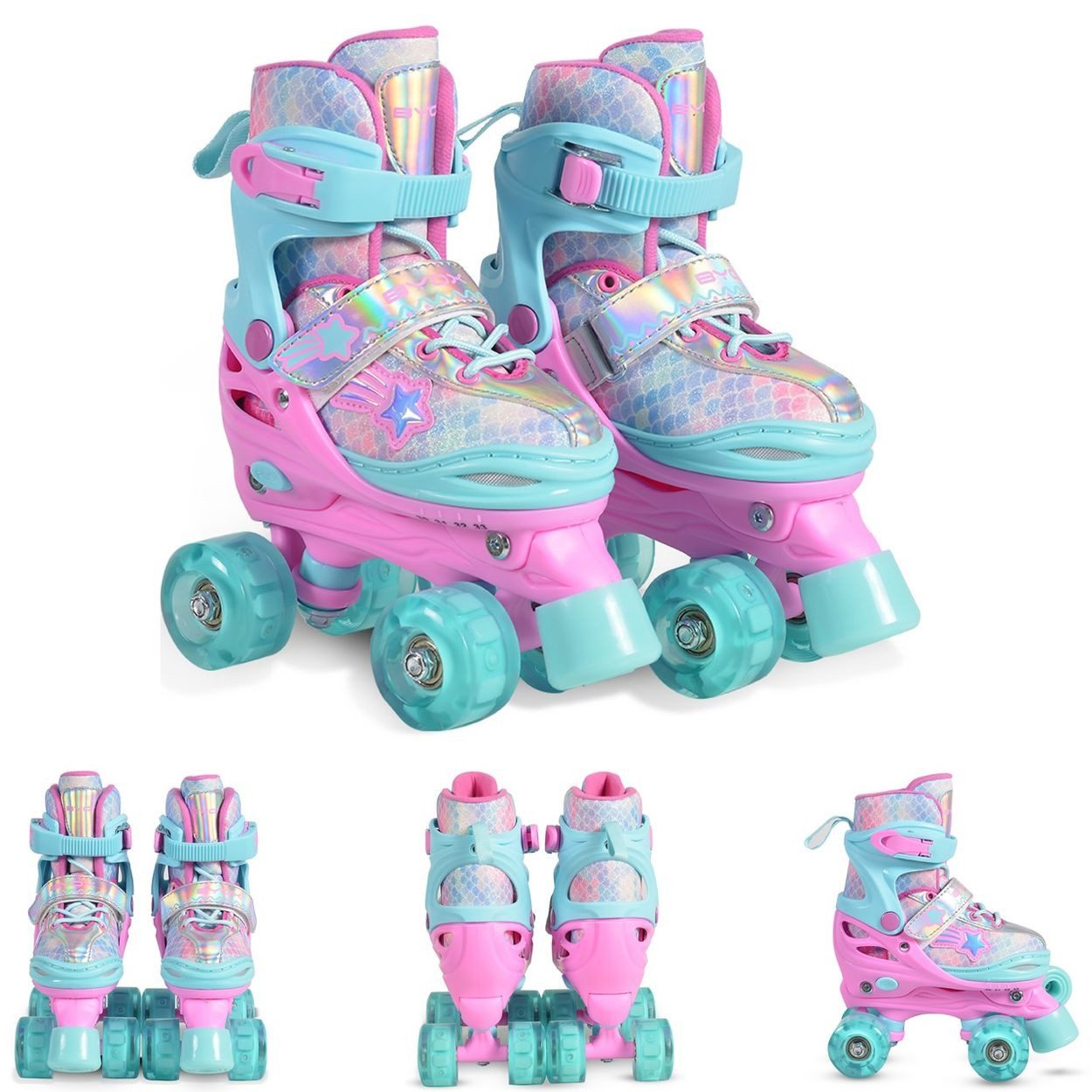 Byox Rollschuhe Ariel, leuchtende PU-Rollen, ABEC-5-Lager, Größenverstellung, Klettverschluss