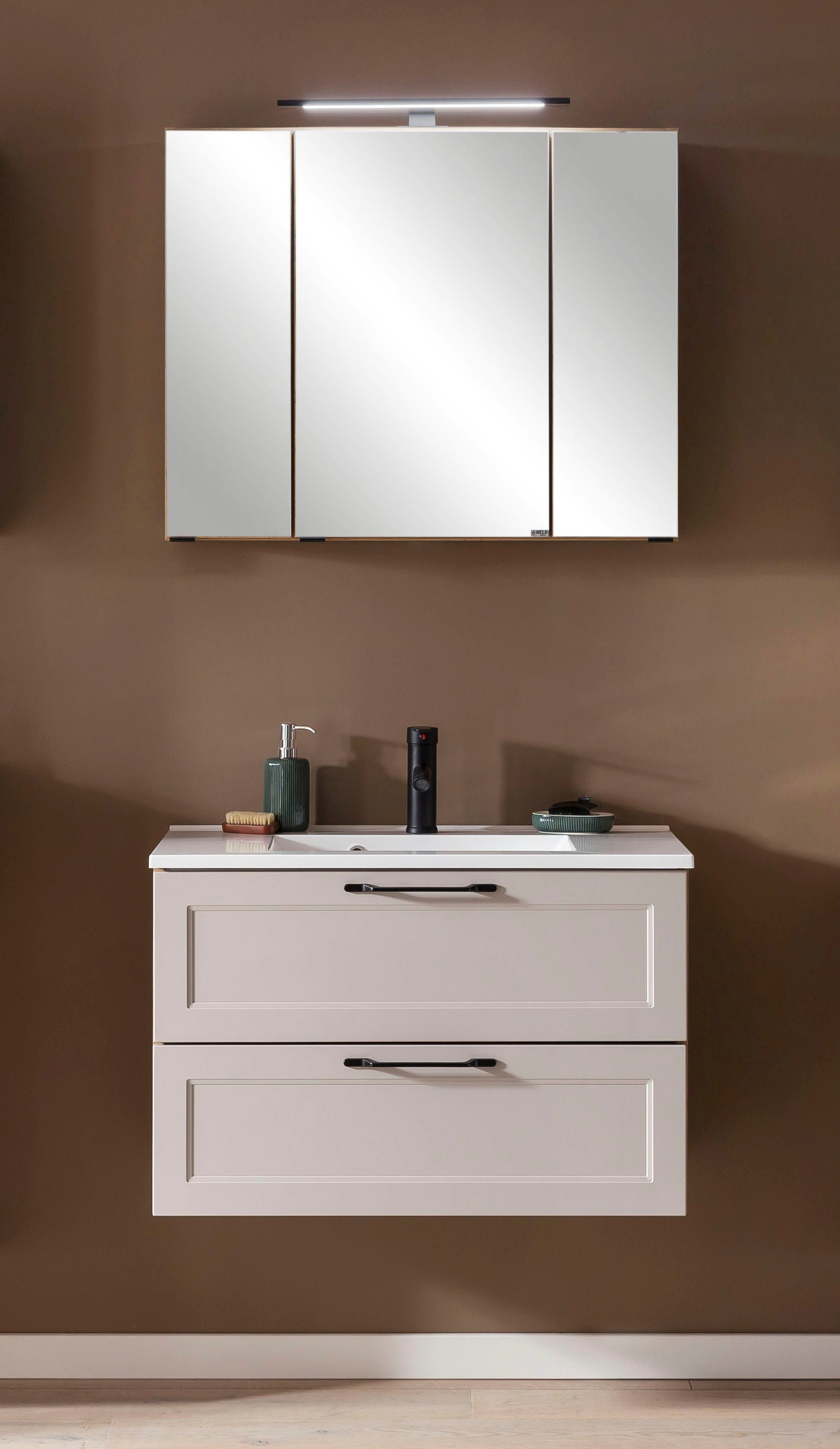 welltime Badmöbel-Set Lana, (Komplett-Set, 2-St), Badezimmer-Set, 2-teilig, inkl. Waschbecken, 80 cm breit