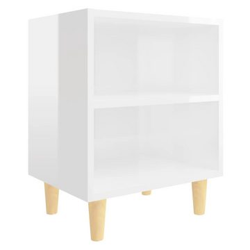 furnicato Nachttisch mit Massivholz-Beinen Hochglanz-Weiß 40x30x50cm