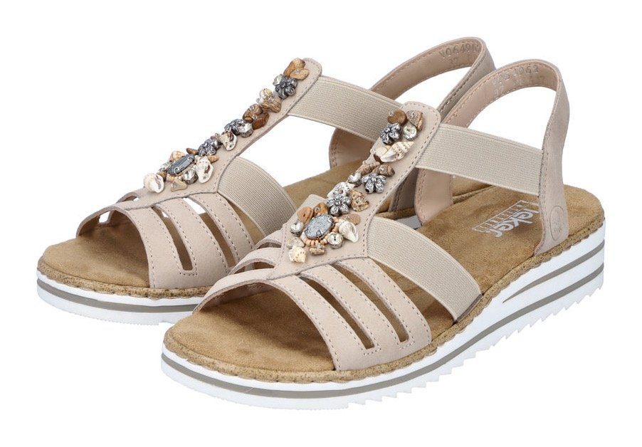 Rieker Riemchensandale Sommerschuh, Sandalette, Keilabsatz, mit sommerlicher Verzierung