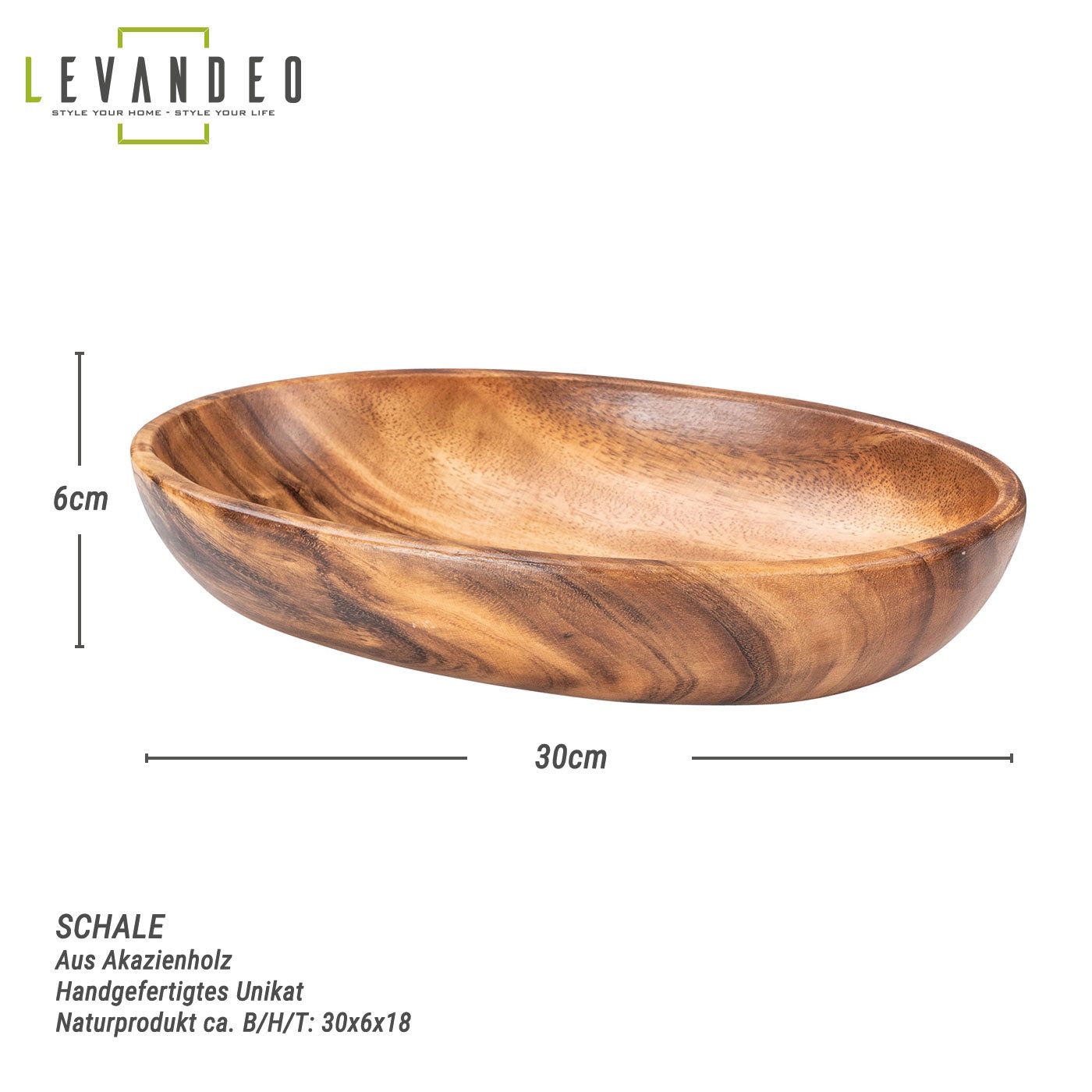 Levandeo® Dekoschale, Ovale Schale aus Holz 30cm Holzschale Schüssel Akazie günstig online kaufen