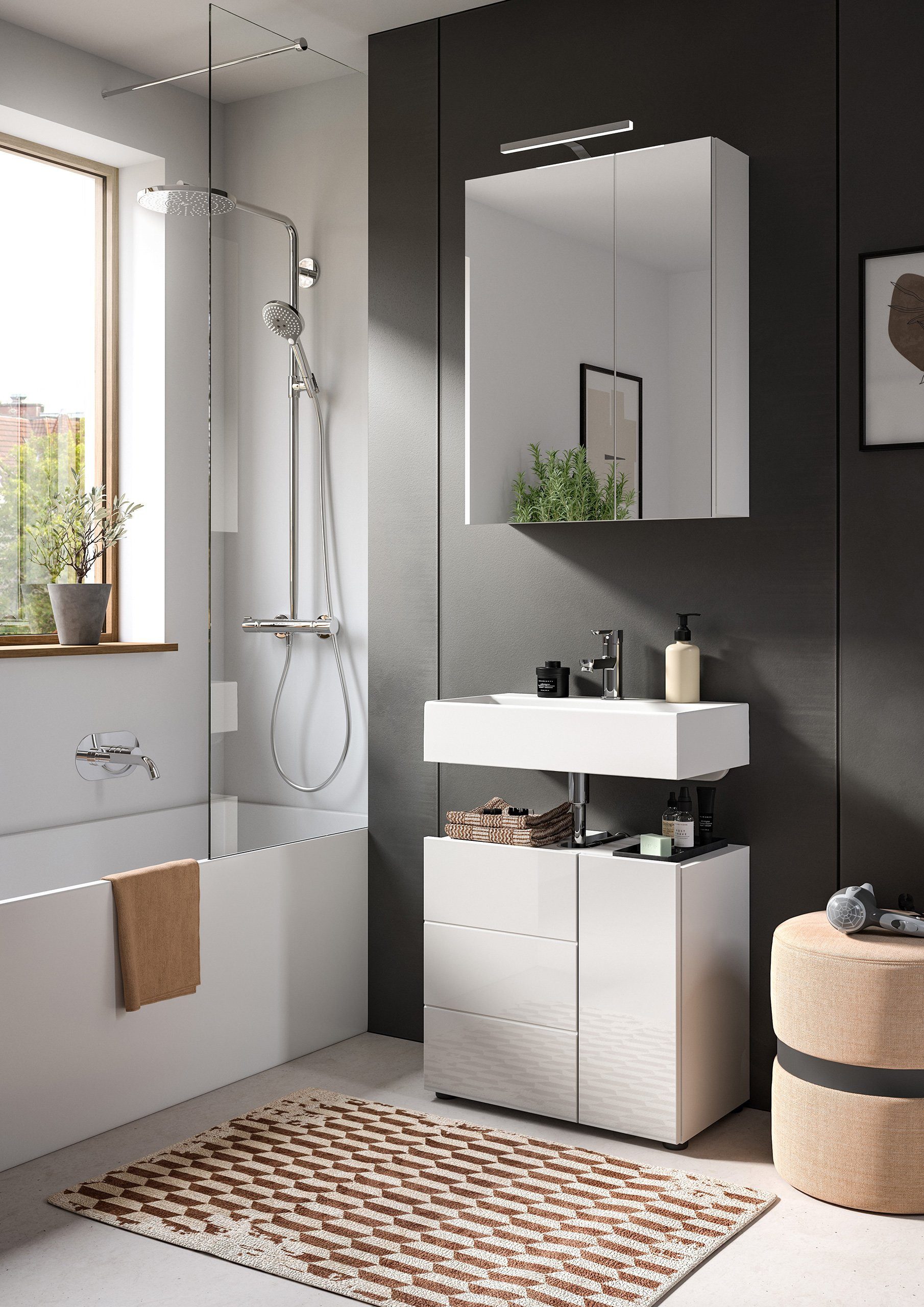 Newroom Spiegelschrank Valea Spiegelschrank Weiß Hochglanz Spiegel Wandspiegel Modern Zeitlos B...